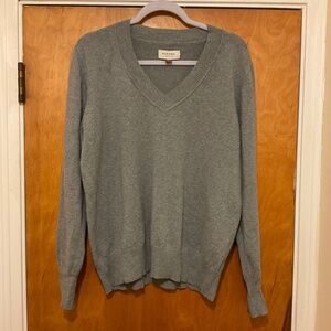 SONOMA Life+Style Sweater Women’s XL Gray Knit V-Neck Ribbed Hem Cotton Blend